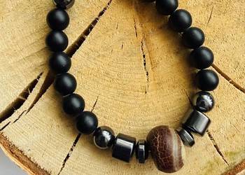 Bransoletka kamień onyks, hematyt, agat tybetański