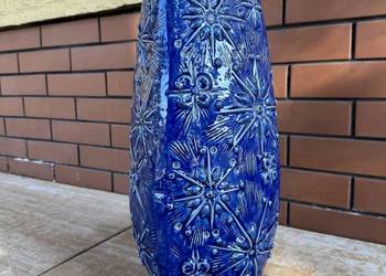 Wazon ceramiczny wysoki dzban na kwiaty stylowy niebieski