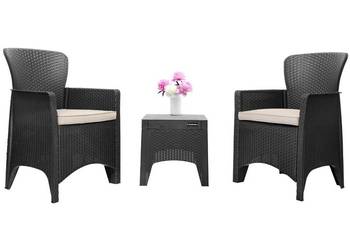 Zestaw mebli ogrodowych na taras balkon 2 fotele + stolik czarne