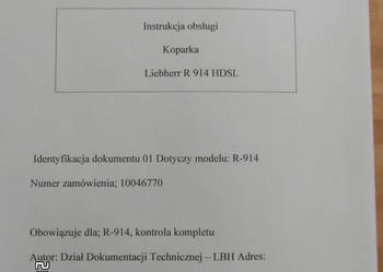 dtr instrukcja obsługi koparka liebherr R914hdsl i inne