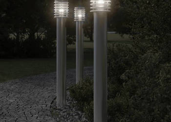 Lampy ogrodowe na słupku z gniazdkiem 3 szt. srebrne 110 cm WM-4006376