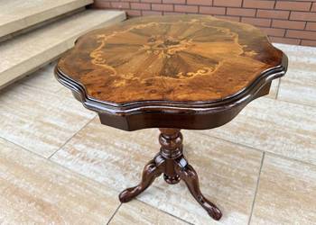 Stolik stylowy z intarsją retro vintage włoski kawowy ława na jednej nodze