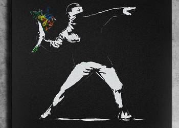 BANKSY Flower Thrower Obraz ręcznie grawerowany... Staloryt