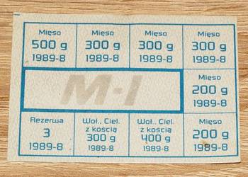 Kartka żywnościowa 1989-8, kartki na mięso, Rezerwa M-I, kolekcja RETRO PRL