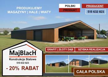 OTWARTY Duży Dwuspadowy Garaż Blaszany MAGAZYN - Hala  - Maj-Blach