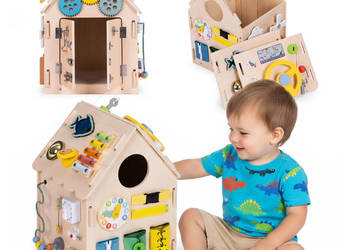 Drewniany domek manipulacyjny dla dzieci panel edukacyjny XXL 30 elementów