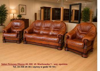 Nowy Stylowy Komplet LORD / Skóra Naturalna - Kolor Koniak / OUTLET -40%