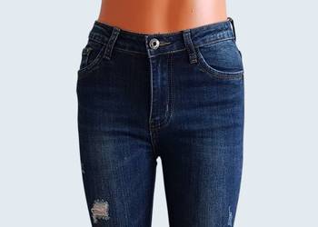 Damskie granatowe bawełniane spodnie rurki Shiny Design 36/S