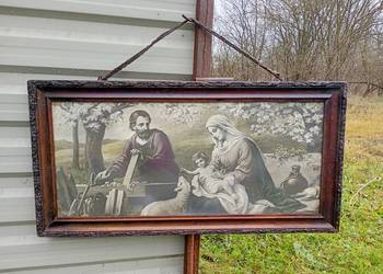 Stary obraz Święta Rodzina drewniana rama
