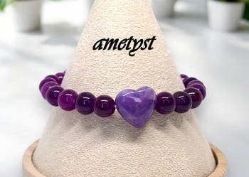 Bransoletka z ametystu, AMETYST, serce, kulka #484