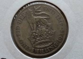 Moneta 1 szyling 1928 r. Jerzy V srebro