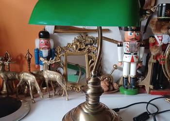 Bankierka, lampa stołowa, mosiądz, szkło.