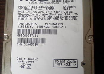 Dysk HITACHI HTS541616J9SA00 160GB 5.4K 8MB SATA 2.5''