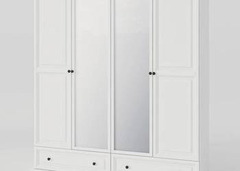 Biała szafa czterodrzwiowa Parma z lustrem i dwiema szufladami