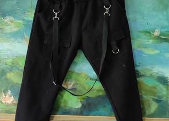 spodnie bojówki Joggersy megi dresowe czarne szelki casual cargo streetwear spodnie bojówki Joggersy megi dresowe czarne szelki casual cargo streetwear