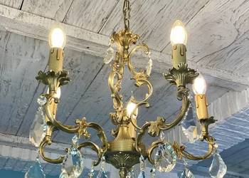 Francuski kryształowy Żyrandol nr. 40 mosiądz Antyk Lampa