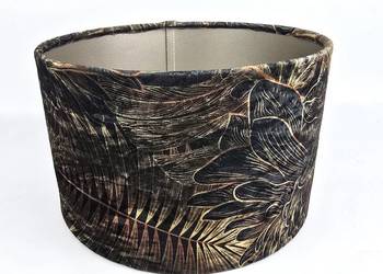Glamour abażur cylinder ciemnozielony welur i złote liście 15/25cm