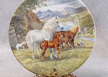 PORCELANOWY KOLEKCJONERSKI TALERZ Konie Davenport Pottery Welsh Mountain Po