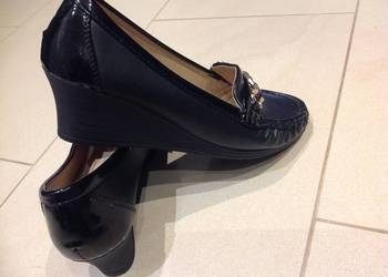Buty Półbuty Mokasyny na Koturnie Damskie Czarne rozm 37
