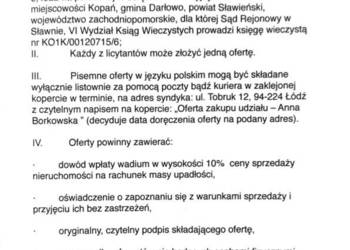 Syndyk sprzeda działkę w miejscowości Kopań gmina Darłowo