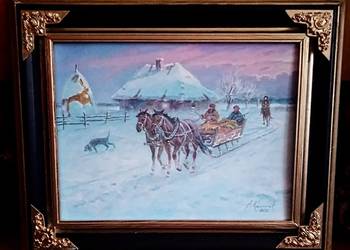 Wyjazd na polowanie -obraz olejny na płótnie 54 x 44