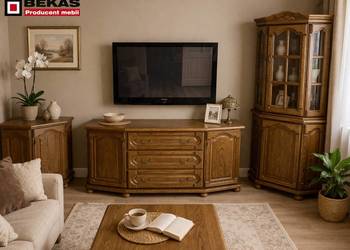 Komplet Mebli Dębowych Salon 2x Komoda + Witryna Narożna Producent BEKAS