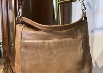 Torba damska Venezia camel z paskiem długim i krótkim skóra naturalna