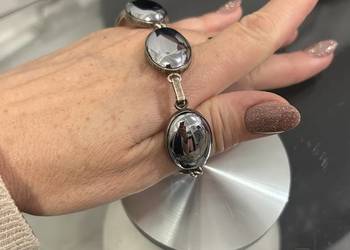 Bransoletka srebrna wysadzana hematytem