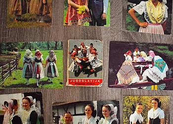 Pocztówki ze strojami folkowymi ,ludowymi - 18 sztuk + leporello Pocztówki ze strojami folkowymi ,ludowymi - 18 sztuk + leporello