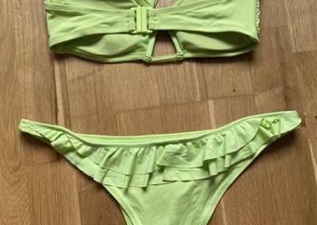 Stój kąpielowy bikini H&M z falbankami neonowy zielony XS-S