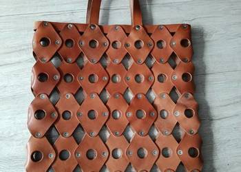 Torba na zakupy vintage prl ze skóry naturalnej