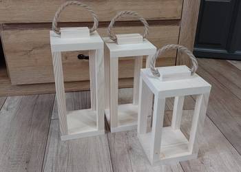 Lampion drewniany 3szt zestaw komplet świecznik latarnia loft drewno