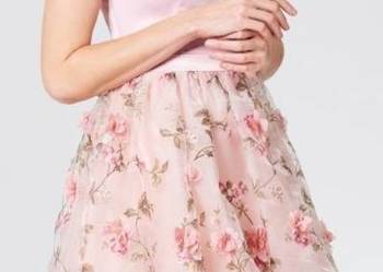 MOHITO 34/XS sukienka RÓŻ halka tiul organza kwiaty