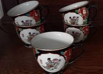 Filiżanki porcelana chińska sygnowana 5 szt. gejsza 4 sztuki