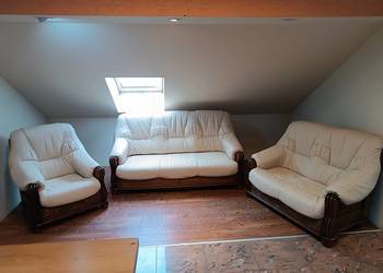 Nowy Komplet ADAM 3+2+1, Skóra+ Dąb Rustikal = Meble Pyka PRODUCENT