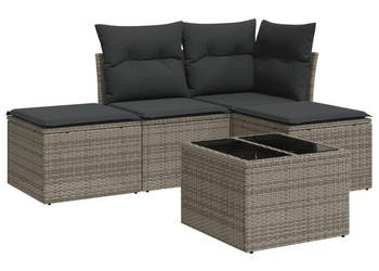5-cz. zestaw wypoczynkowy do ogrodu poduszki szary rattan PE WM-3217490