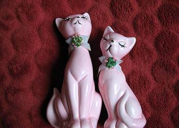 Kot - powabne koteczki różowe - porcelana - 14 i12 cm