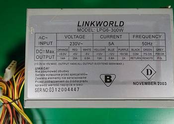 Zasilacz ATX PC – LINKWORLD LP-G6-300W  do komputerów PC