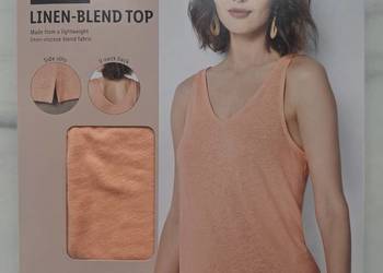 Przewiewny, łososiowy top len/wiskoza, rozmiar M