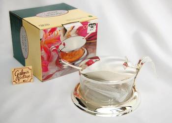 Nowe, posrebrzane, platerowane srebrem naczynie na ser, Precjoza