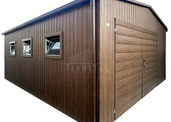 Garaż blaszany 5x6 m brama dwuskrzydłowa drzwi 5x okno rynny TS1309
