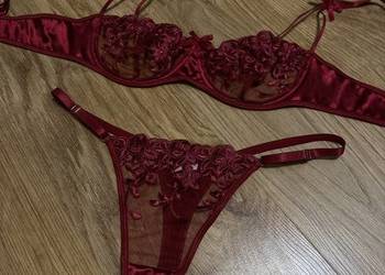 Komplet bielizny czerwony burgundowy seksowny koronkowy