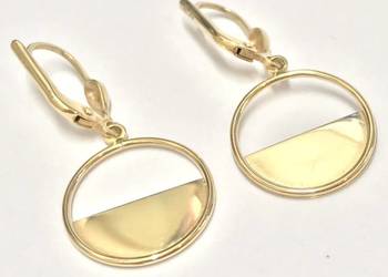 Złote kolczyki 585 14K Half-Moon minimalistyczne koła zapięcie angielskie