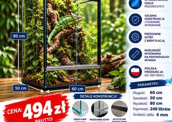 Terrarium szklane 60x50x80 cm – szkło 6 mm – producent Trans-Glass
