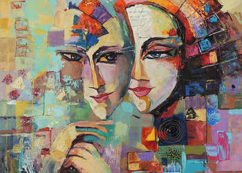 Nowoczesny obraz olejny "Maski" z ramą Tomasz Mrowiński