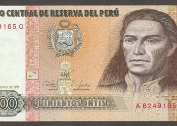 PERU 500 INTIS 1987 - TUPAC AMARU II - STAN BANKOWY UNC