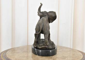 Duży Słoń Słonik na Szczęście - Figura Rzeźba z Brązu - Sygnowana