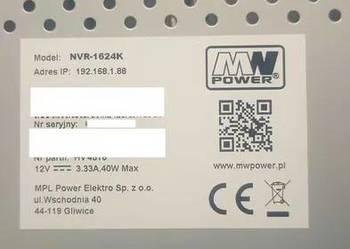 Rejestrator MWPower (Hikvision) NVR-1624K monitoring