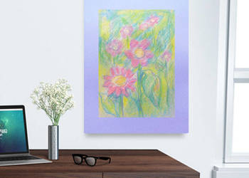 pastelowy rysunek z kwiatami, łąka rysunek 30x40 obrazek