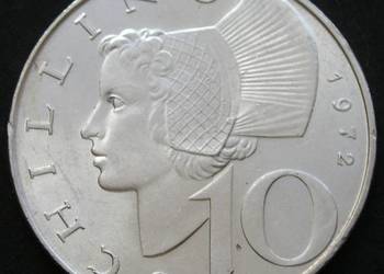 AUSTRIA 10 SCHILLING 1972 - NIEWIASTA W CZEPKU - SREBRO